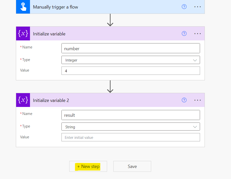 criando nova etapa em power automate 