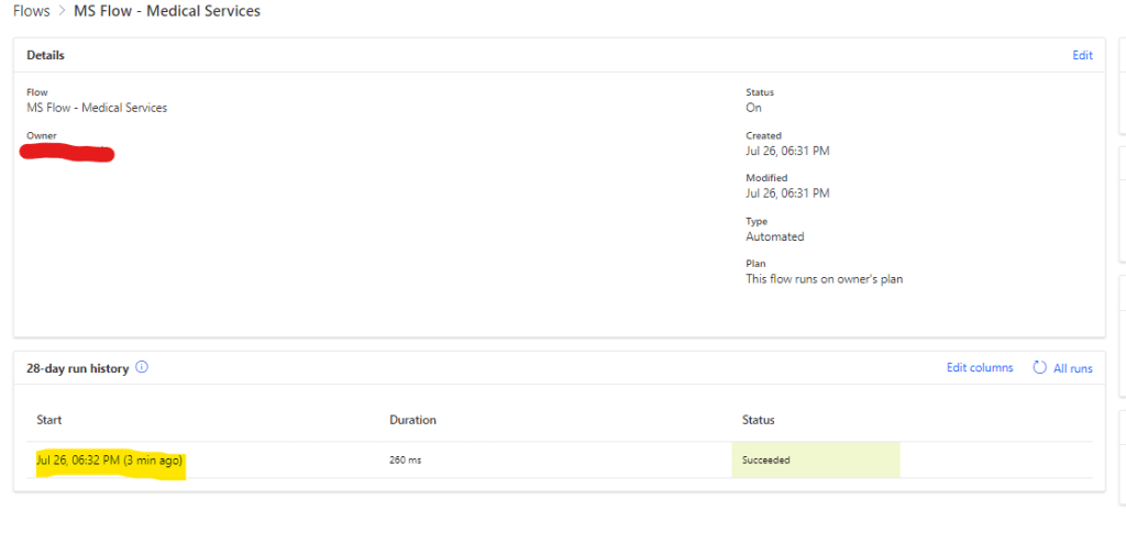 visão geral do fluxo em power automate