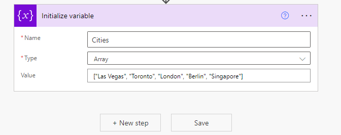 initializing array in power automate