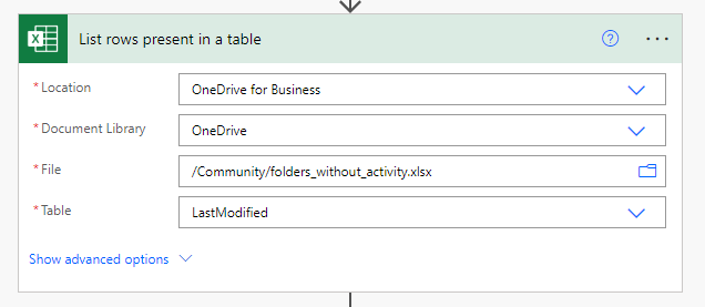 ação para ler dados de tabela do excel no power automate