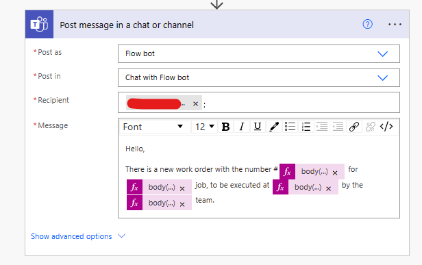 populate teams template with power automate