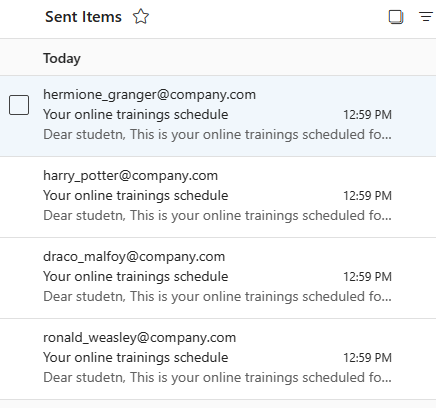 outlook sent items box