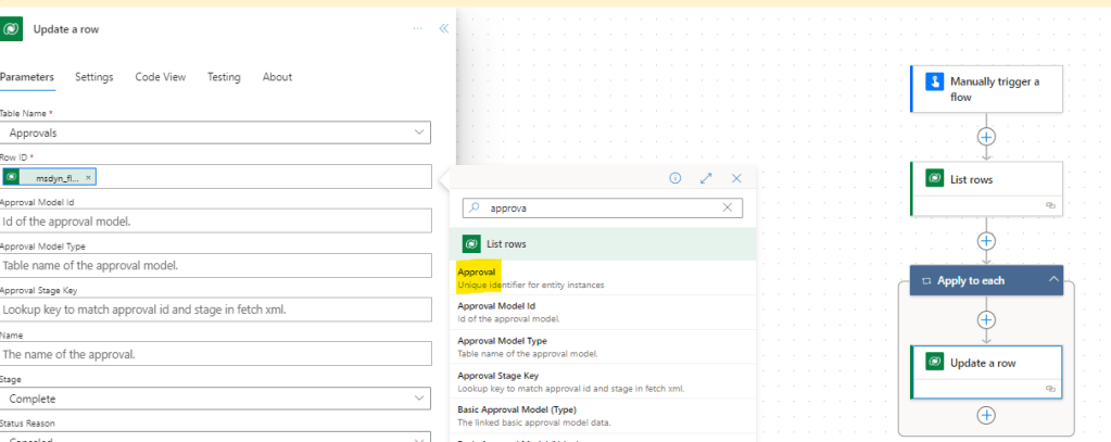 update a dataverse row action in power automate