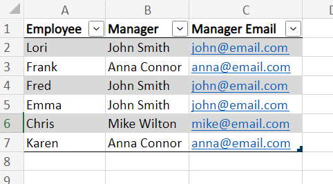 excel table to be read by power automate