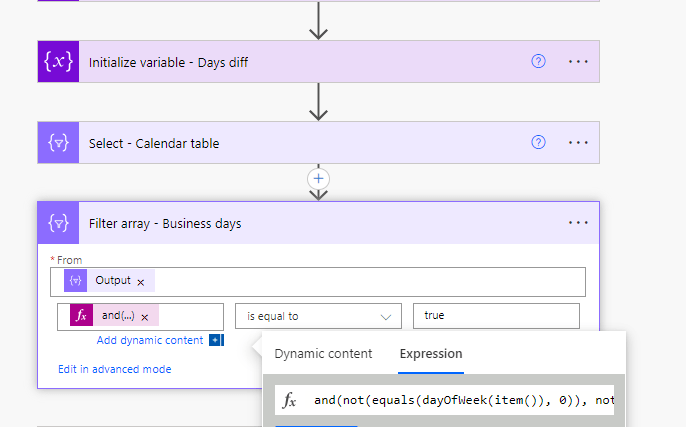 expression to get business days only in power automate