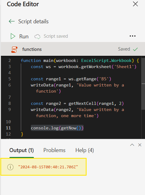 console output in office scripts