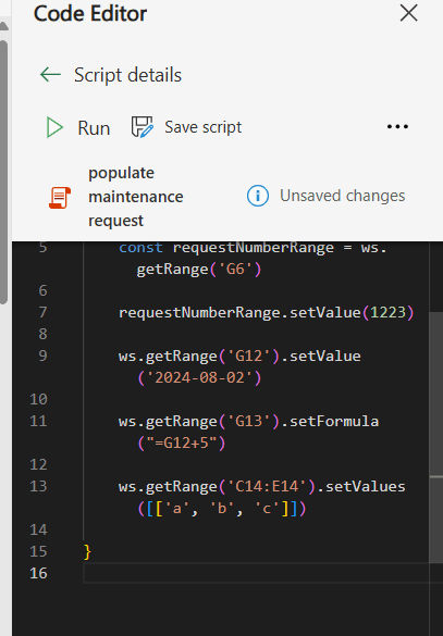 write data in a range with more than one column with office scripts