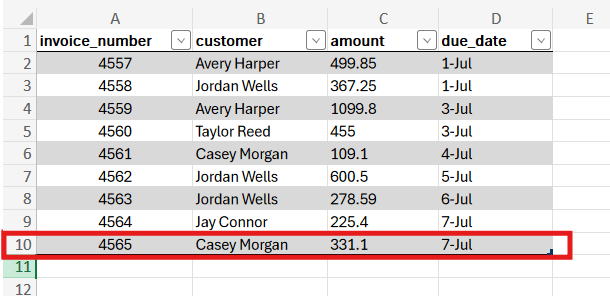 add another record to excel file