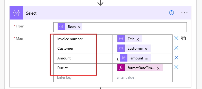 change key names in select action