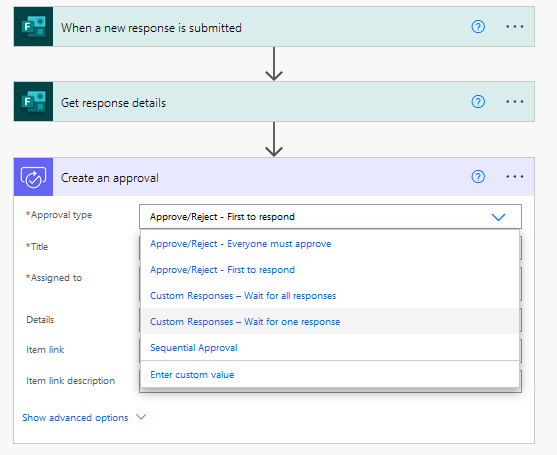 creating approval request in power automate