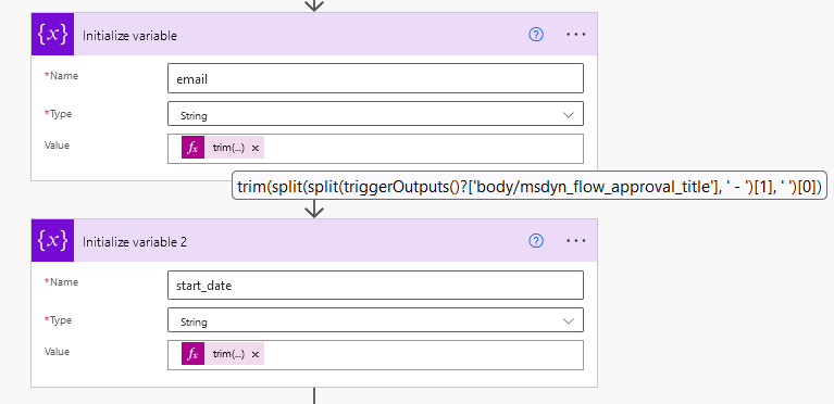 creating variables in power automate