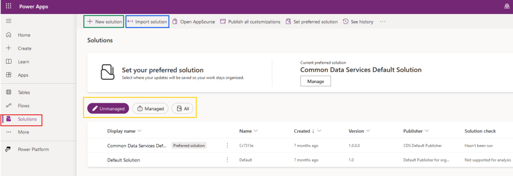 creating a solution in Power Platform