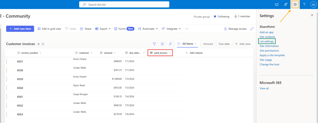 access sharepoint list settings
