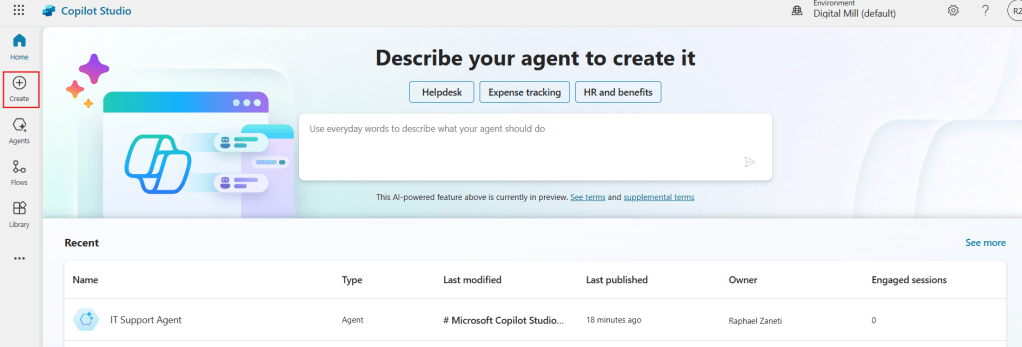 copilot studio home page