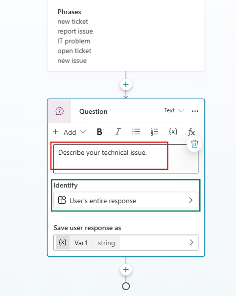 creating a question in a topic for agent