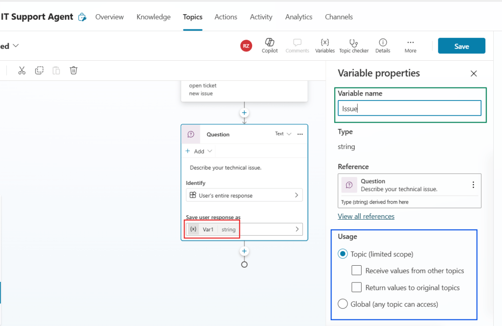 storing answer in variable