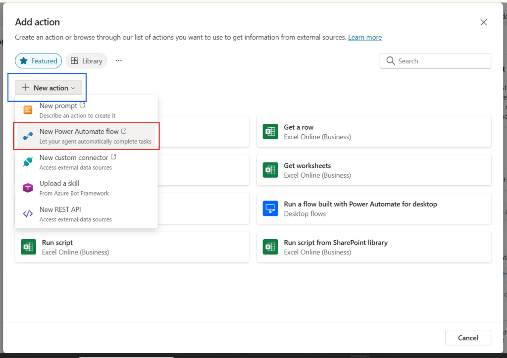 create a new power automate flow from copilot studio