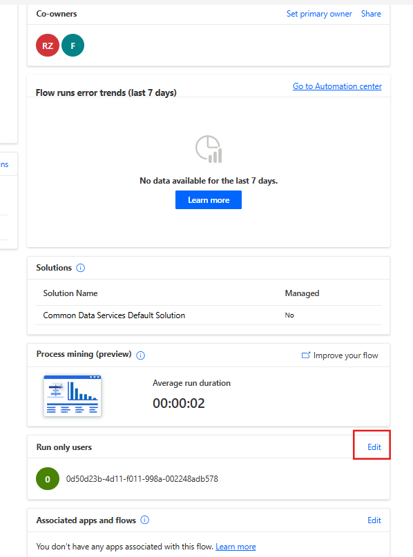 run only settings in power automate