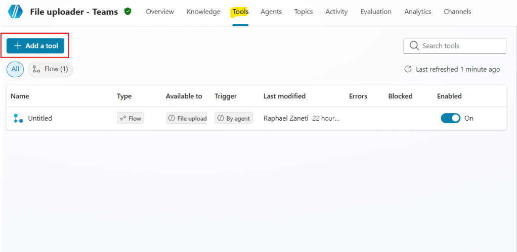 adding tool to a copilot studio agent