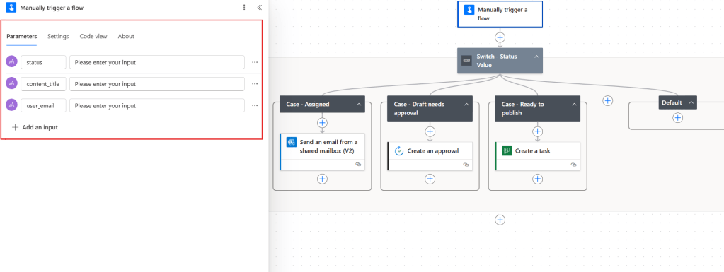 inputs for child flow trigger