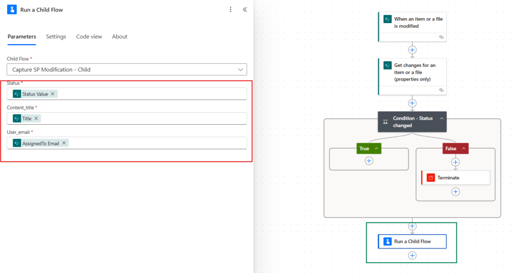 populating child flow inputs from parent in power automate