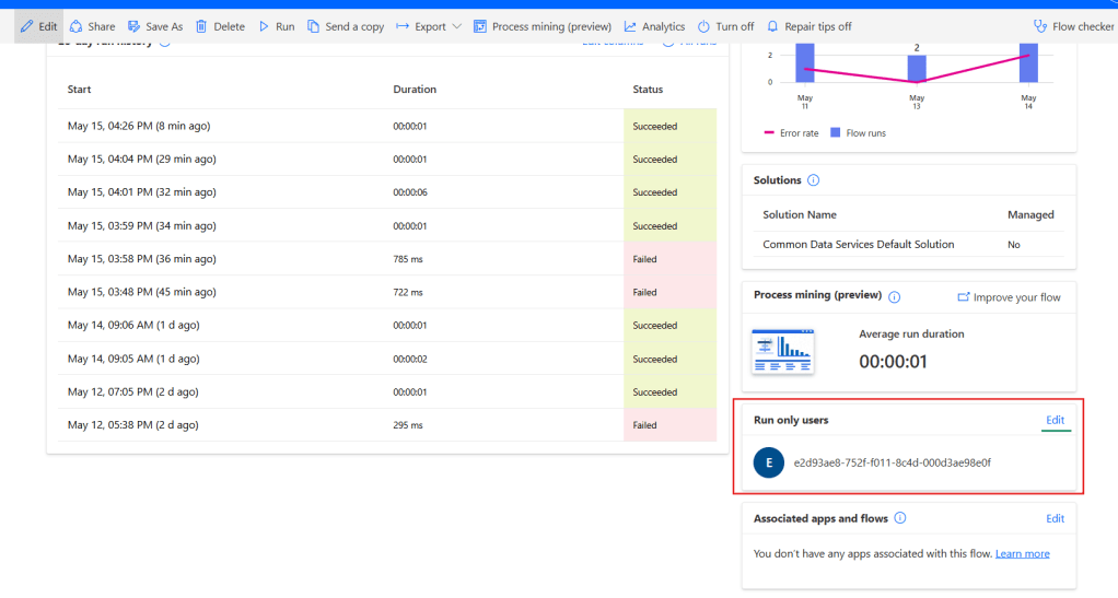 flow details page in power automate