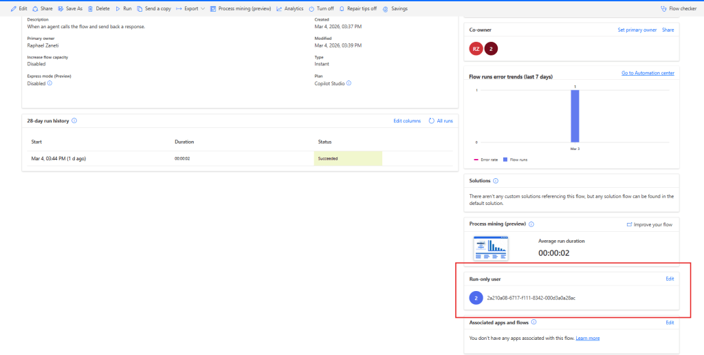 flow details page in power automate
