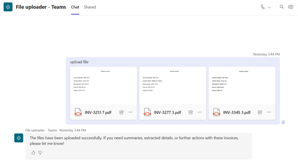 converstion with agent in microsoft teams