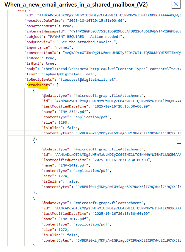 trigger raw outputs in power automate