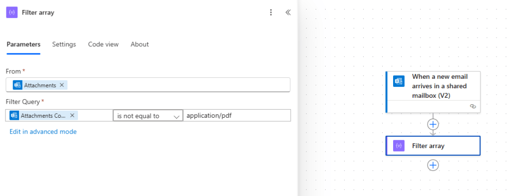 filter array to keep only pdf attachments in power automate