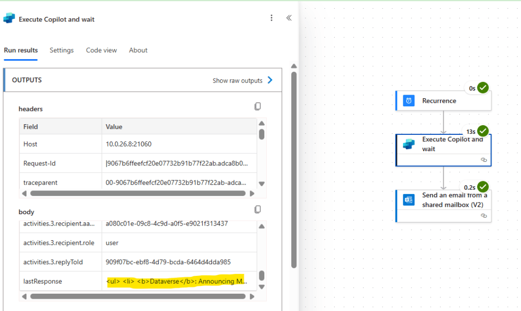 copilot studio agent outputs in power automate