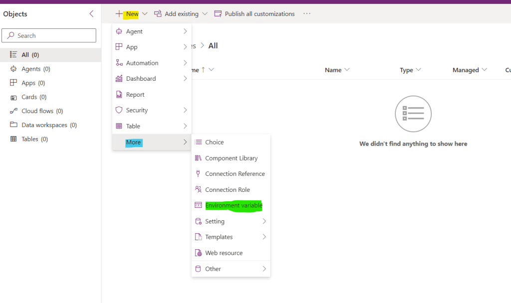 creating environment varaibles in power platform
