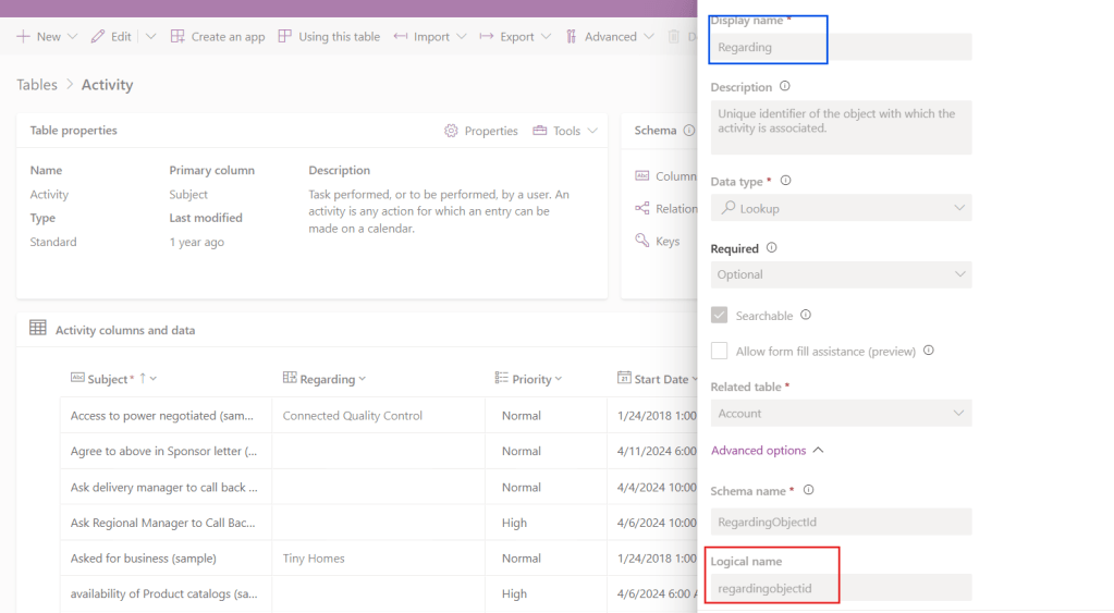 accessing logical name from dataverse columns