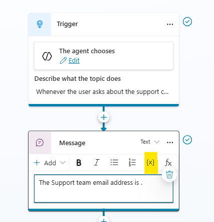adding variables to messages in copilot studio