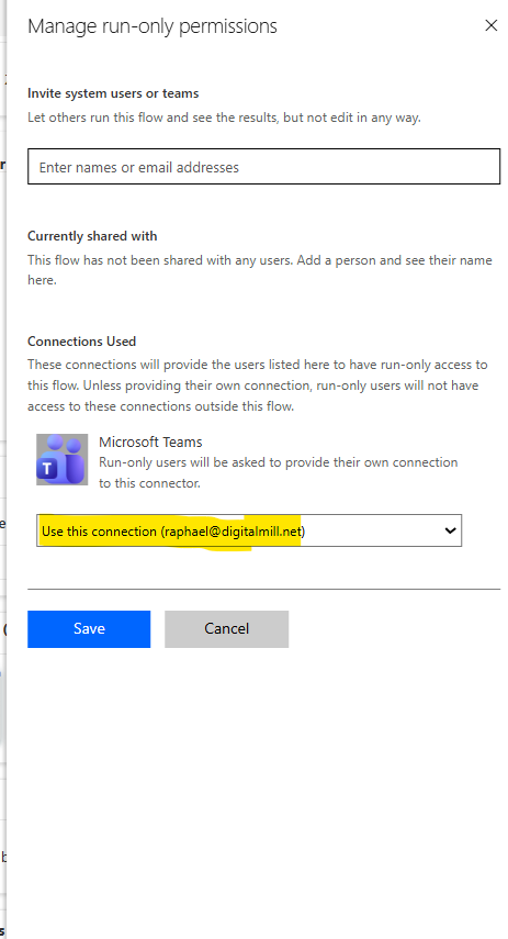 run-only settings in power automate
