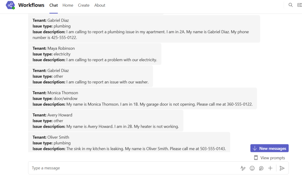 messages sent to teams from power automate