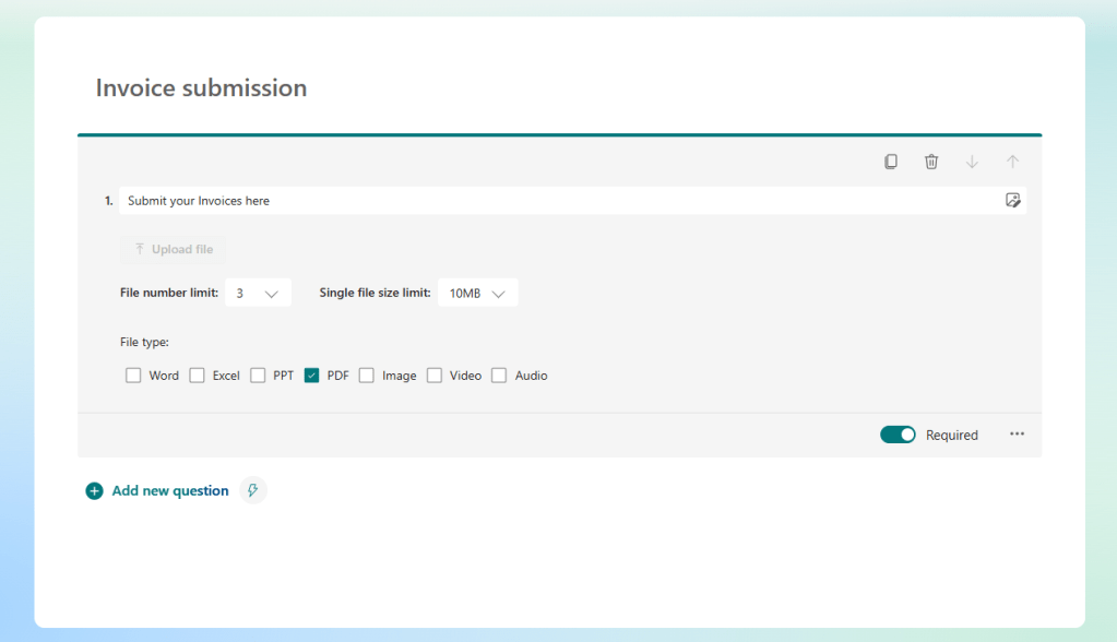 ms form settings for power automate flow