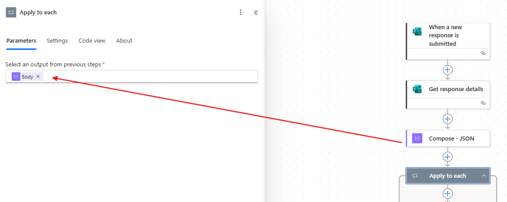 apply to each loop to array in power automate