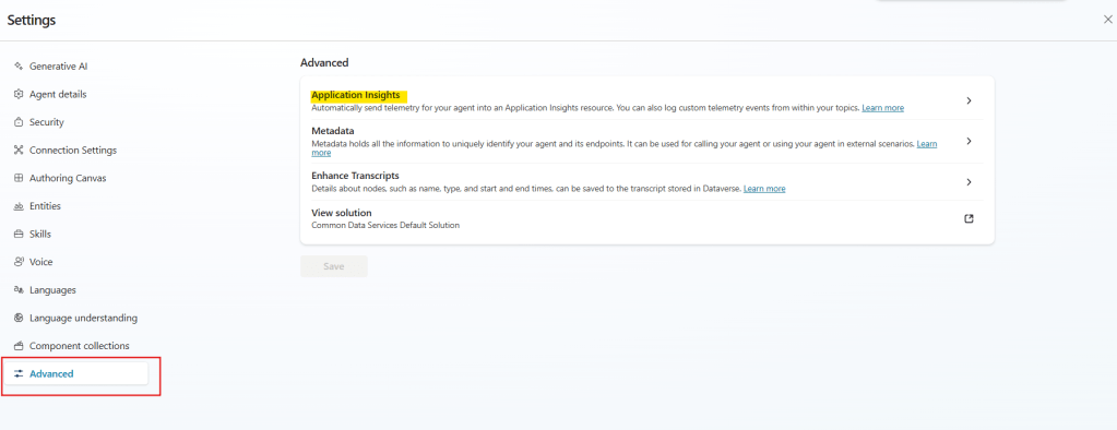advanced settings in copilot studio