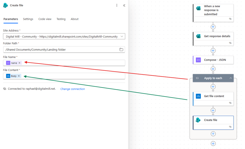 saving ms form attachment content in power automate