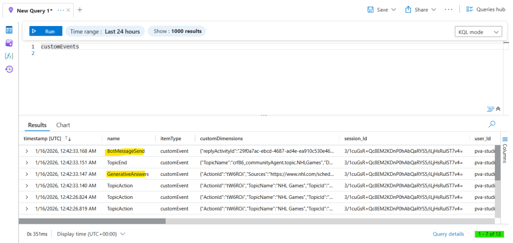 copilot studio logs in azure application insights