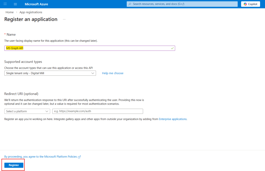 naming app registration in azure portal
