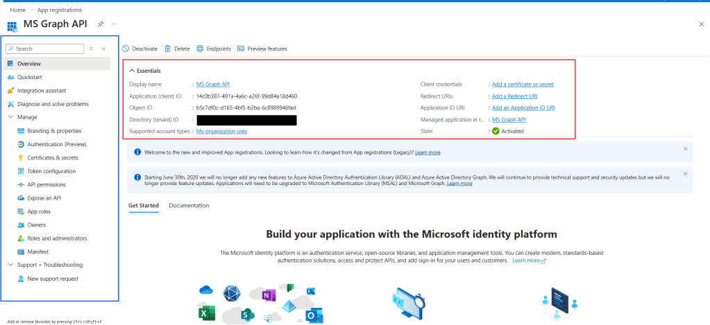 app registration overview in azure portal