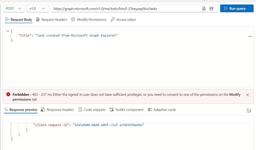 errors in query in graph explorer