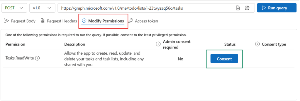 assigning api permissions in graph explorer