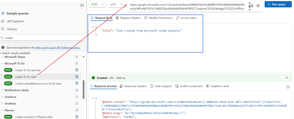 using a sample in graph explorer