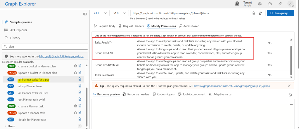 graph explorer permissions
