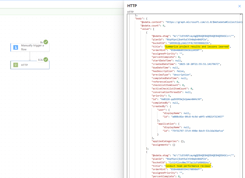 http raw outputs in power automate