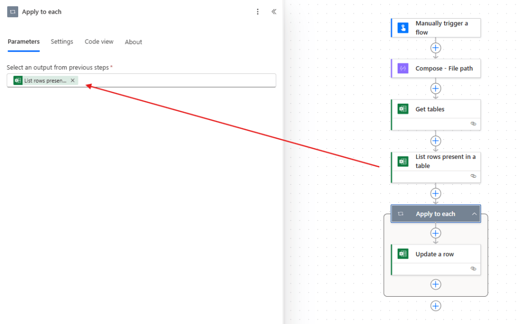 looping all table records in power automate