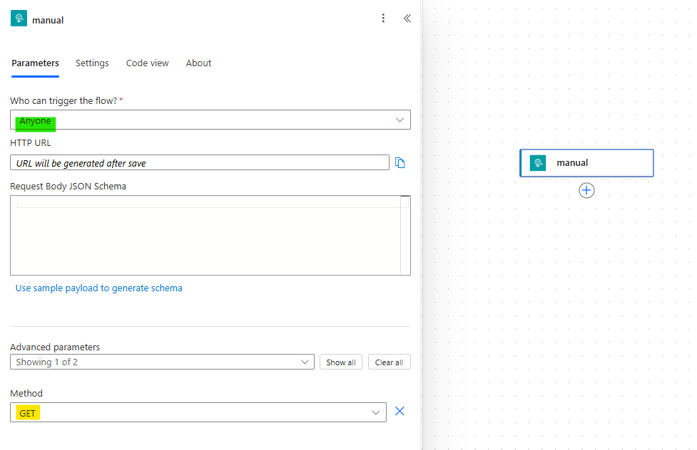 power automate when a http request is received trigger